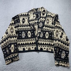 New Identity Jacket Womens Medium Black Beige Southwestern Aztec Cropped Cotton